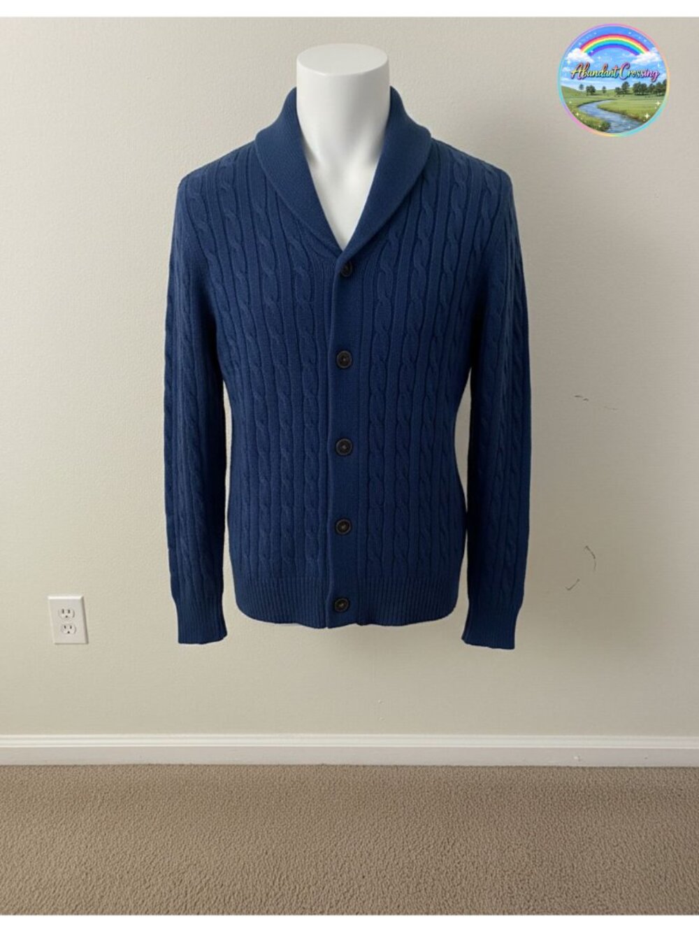 Men's Wool Blend Cable Knit Shawl Collar Cardigan Sweater